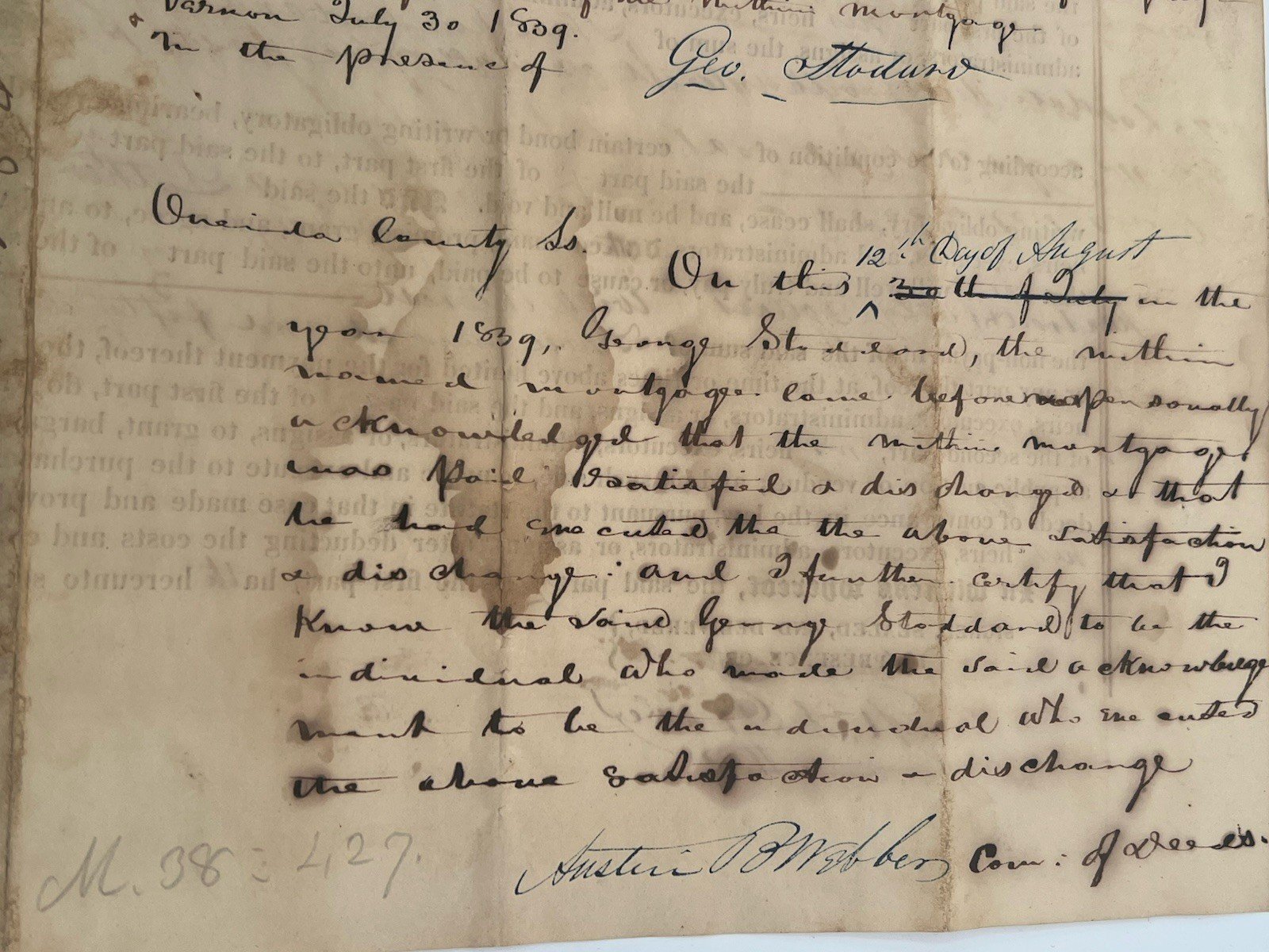 1837 Oneida County NY Mortgage Luther Eastman George Stoddard Paper Seal #1418 photo 12