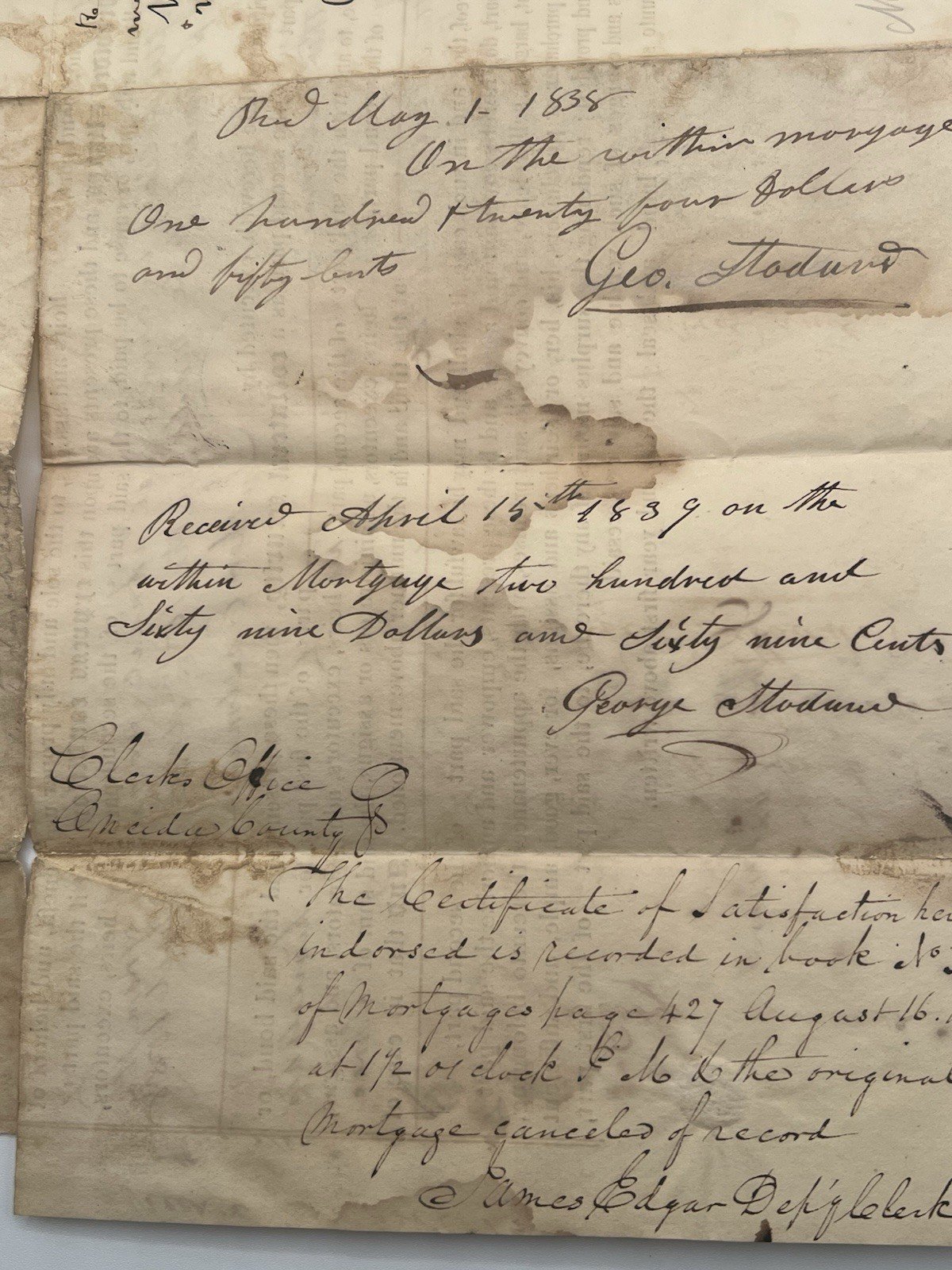 1837 Oneida County NY Mortgage Luther Eastman George Stoddard Paper Seal #1418 photo 13