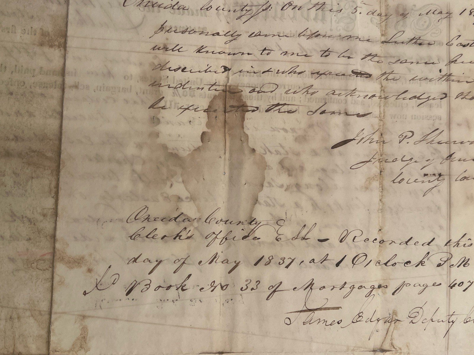 1837 Oneida County NY Mortgage Luther Eastman George Stoddard Paper Seal #1418 photo 15