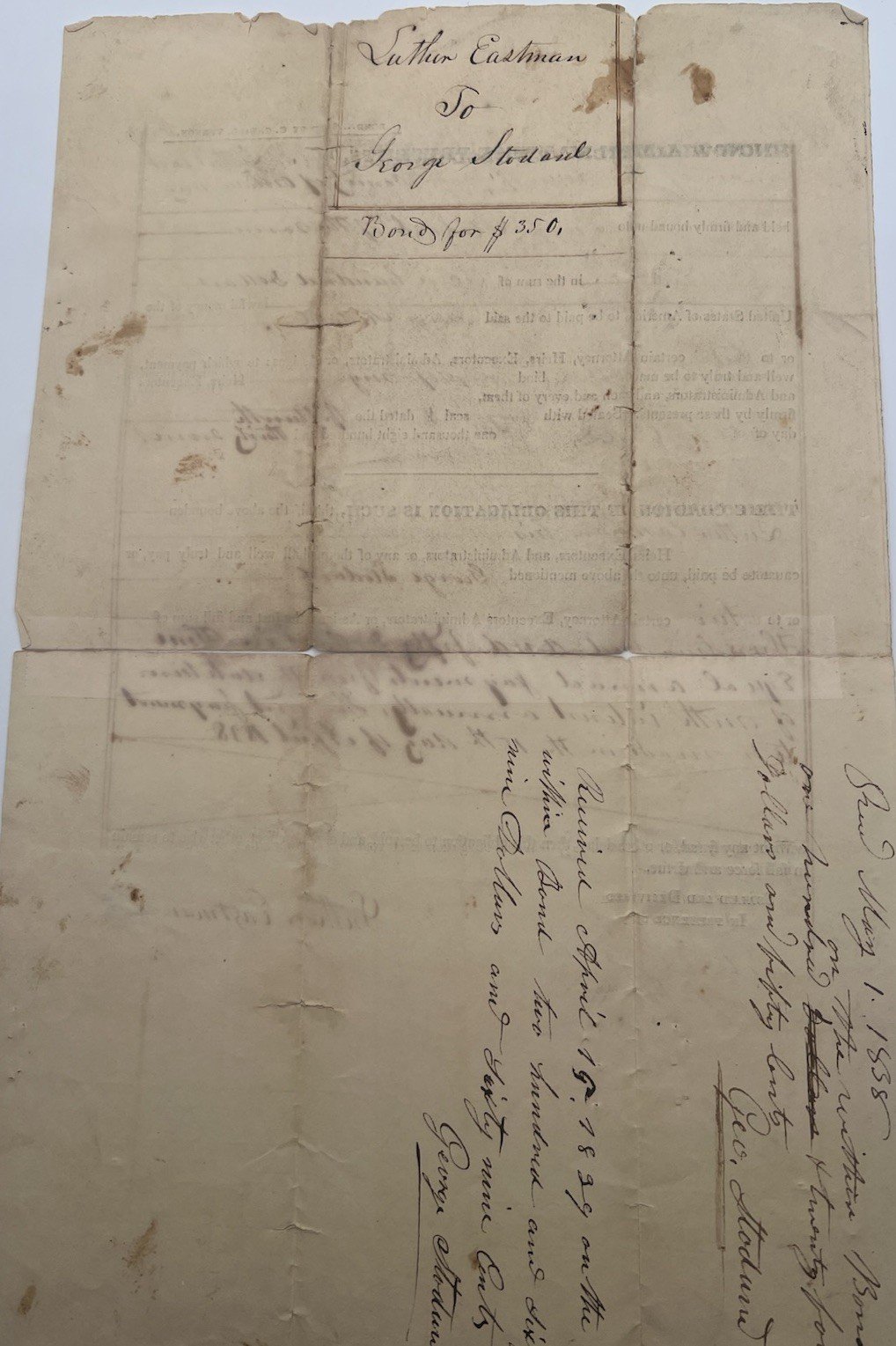 1837 Oneida County NY $350 Debt Bond Luther Eastman George Stodard #1420 photo 7