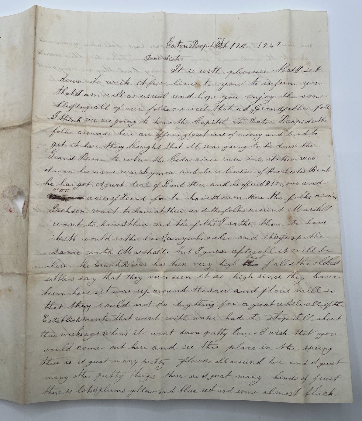1847 Andrew Climie Letter Future Michigan Legislator MI.Capital Debate #1423
