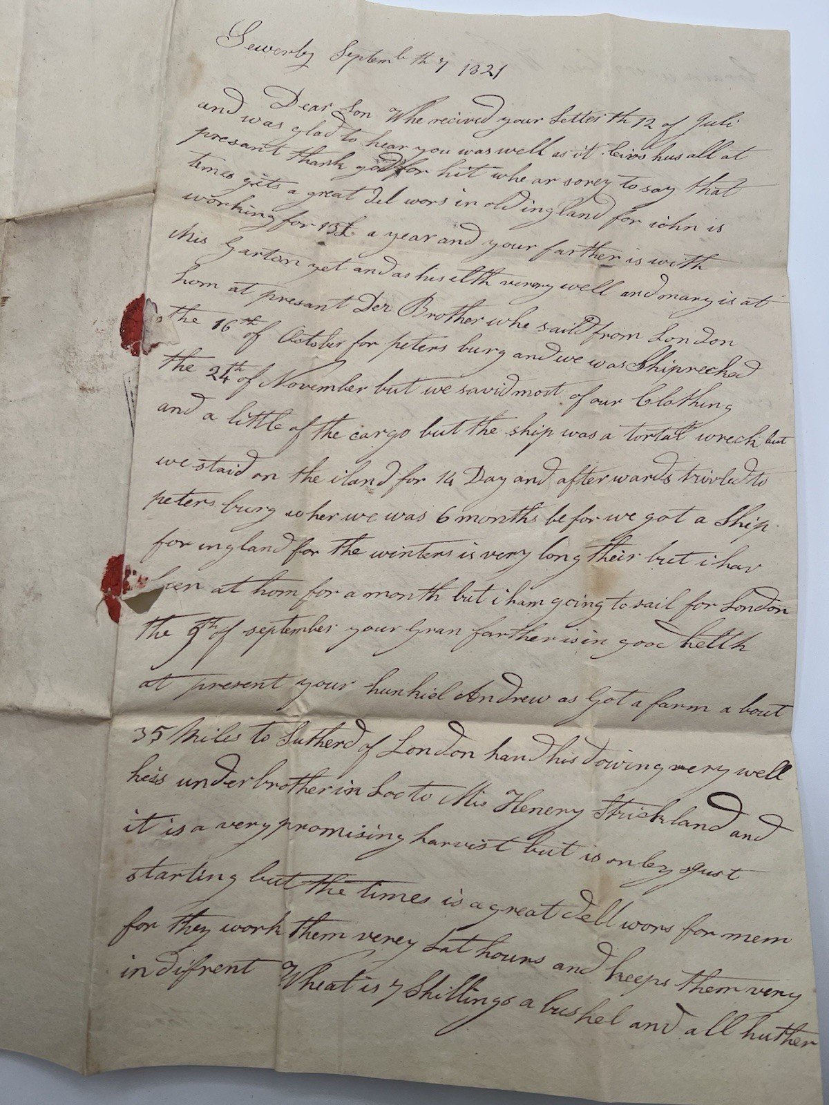 1821 Beverley England Shipwreck Letter to Vernon NY 20½¢ Ship Rate #1425