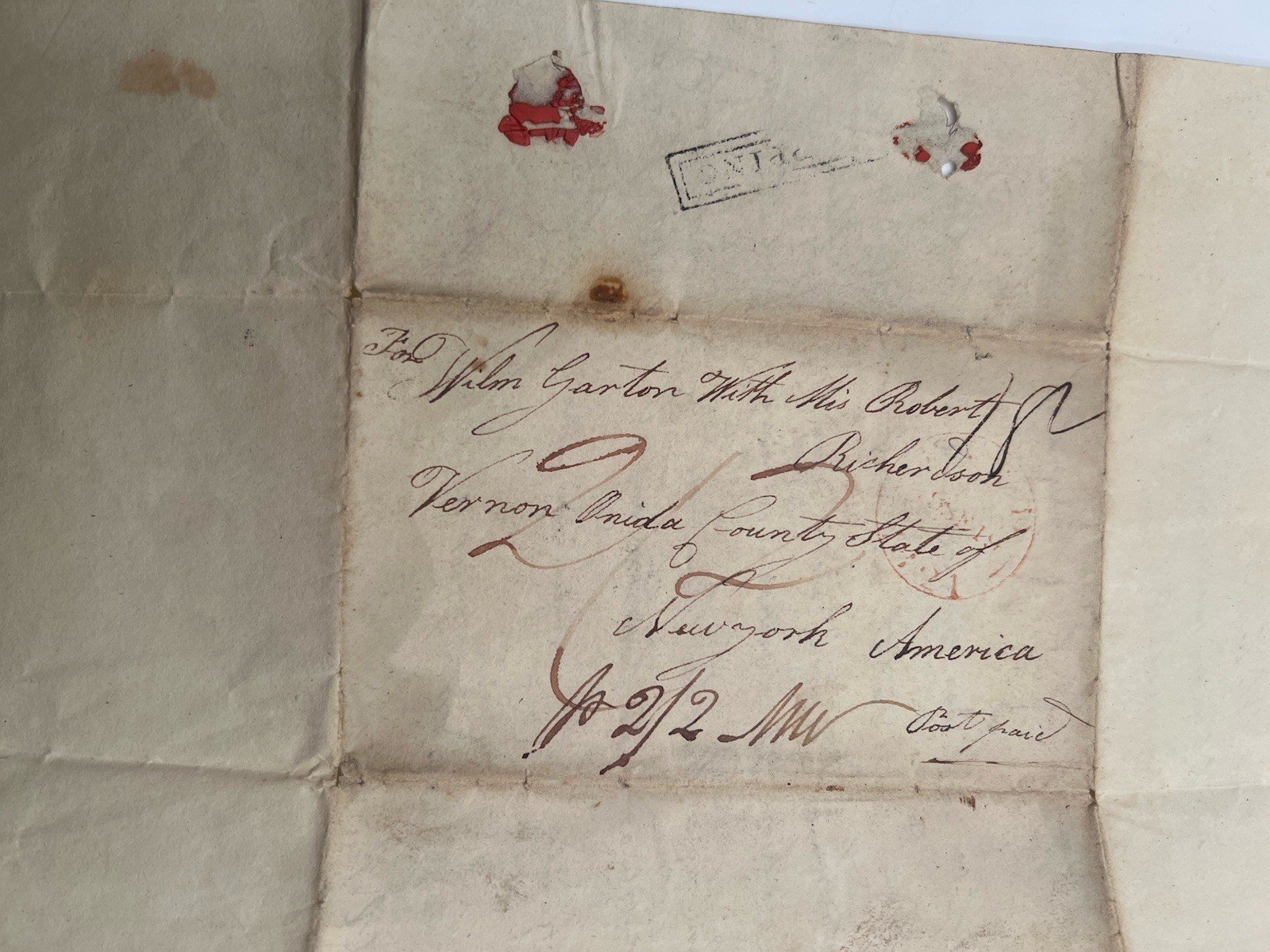 1821 Beverley England Shipwreck Letter to Vernon NY 20½¢ Ship Rate #1425 photo 2