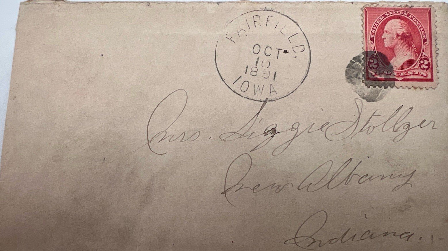 1891 Fairfield Iowa Cover 2¢ Washington Scott #220 New Albany IN #1427 photo 2