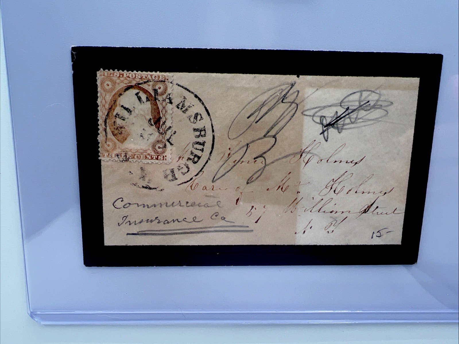 c1858-61 Williamsburgh NY Mourning Cover Scott 26 3¢ Washington Holmes #1431