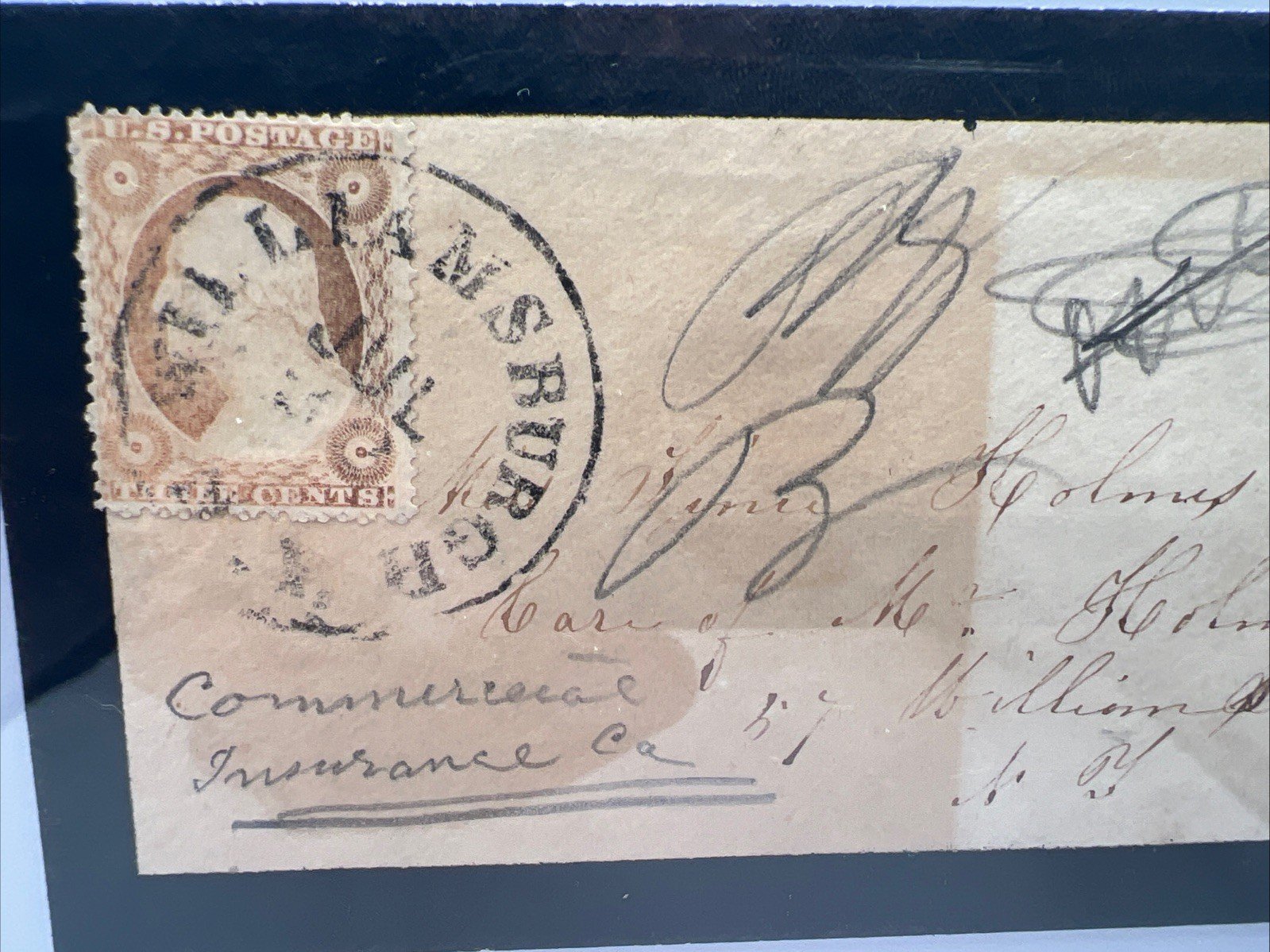 c1858-61 Williamsburgh NY Mourning Cover Scott 26 3¢ Washington Holmes #1431 photo 2