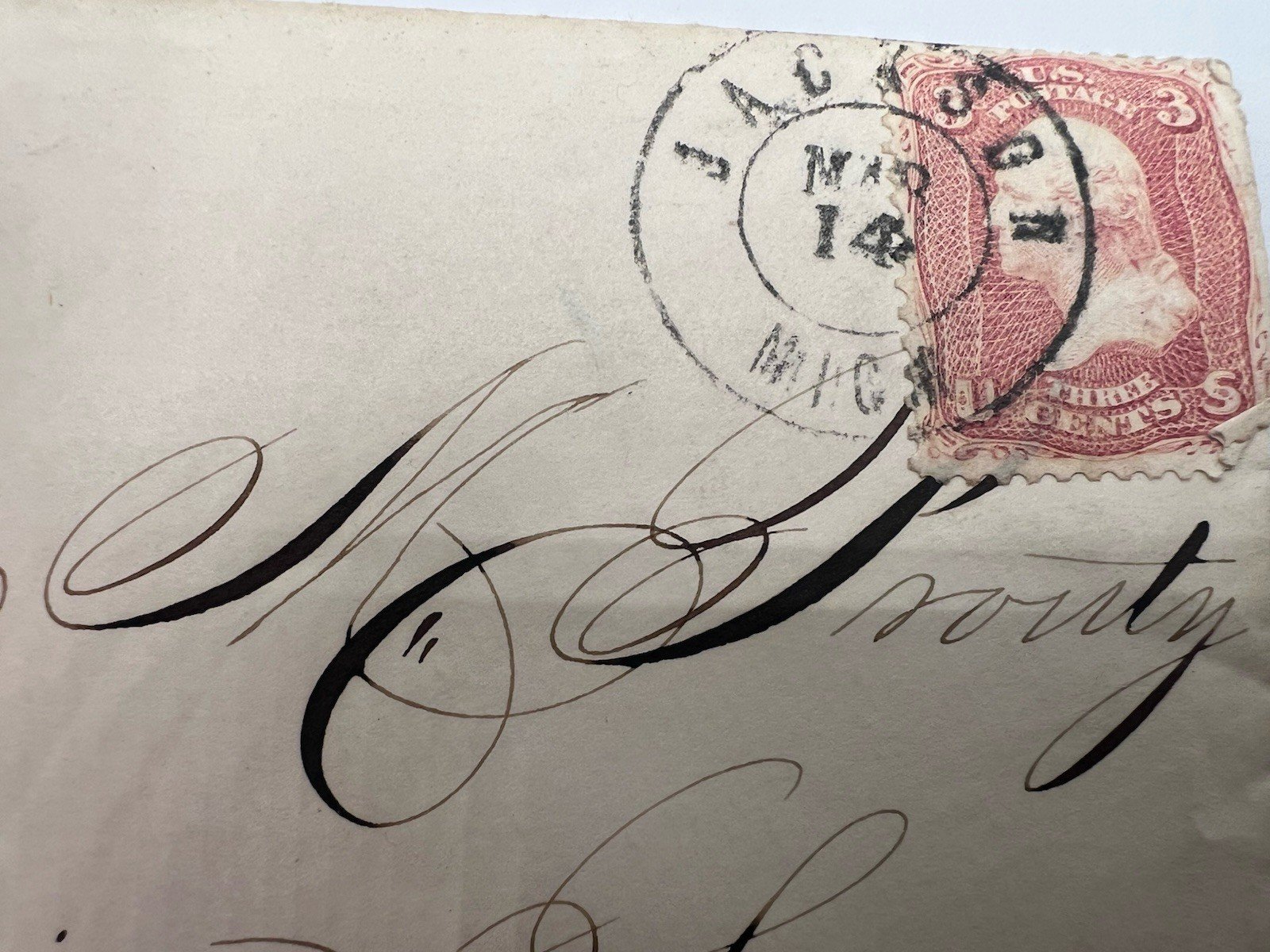 1857-61 3¢ Washington Scott 26 Cover Jackson MI to Harrison Square MA #1434 photo 2