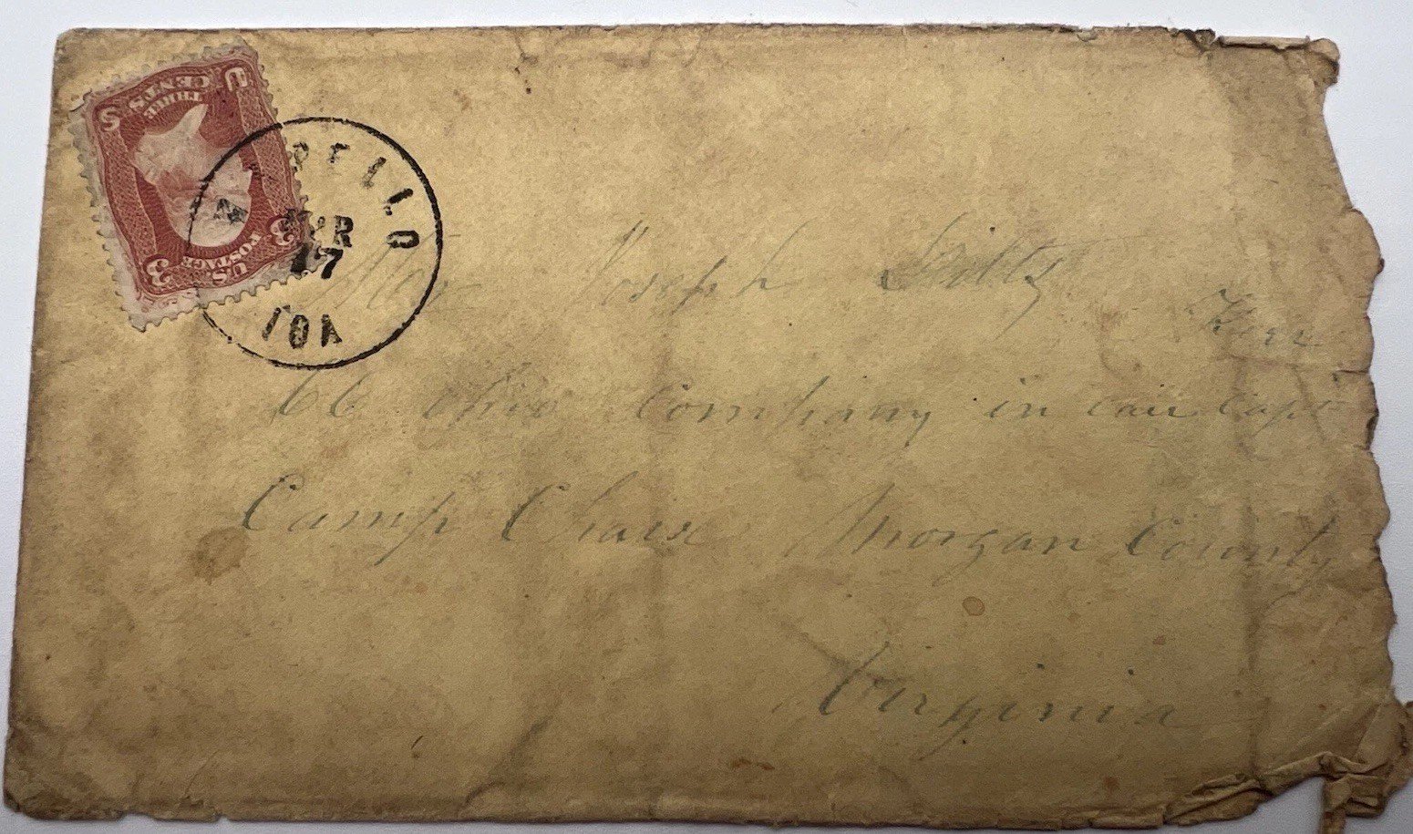 1862 Civil War Cover Clinton Iowa to Camp Chase Morgan County VA #1435