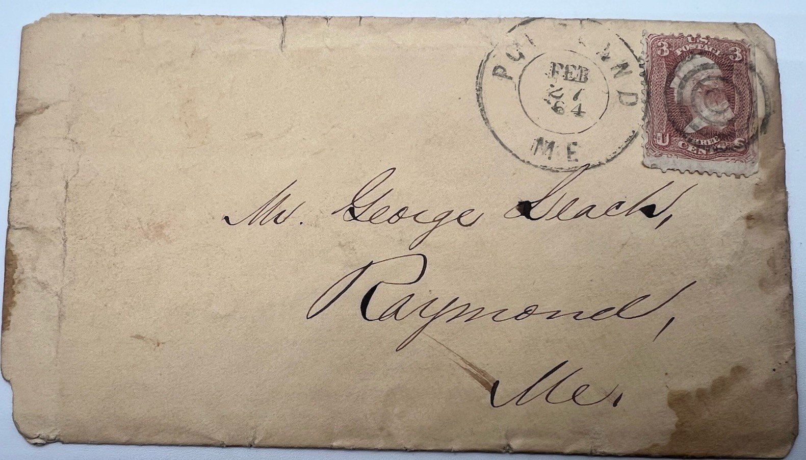 1864 Civil War Cover Portland ME 3¢ Washington Scott 65 Target Cancel #1436