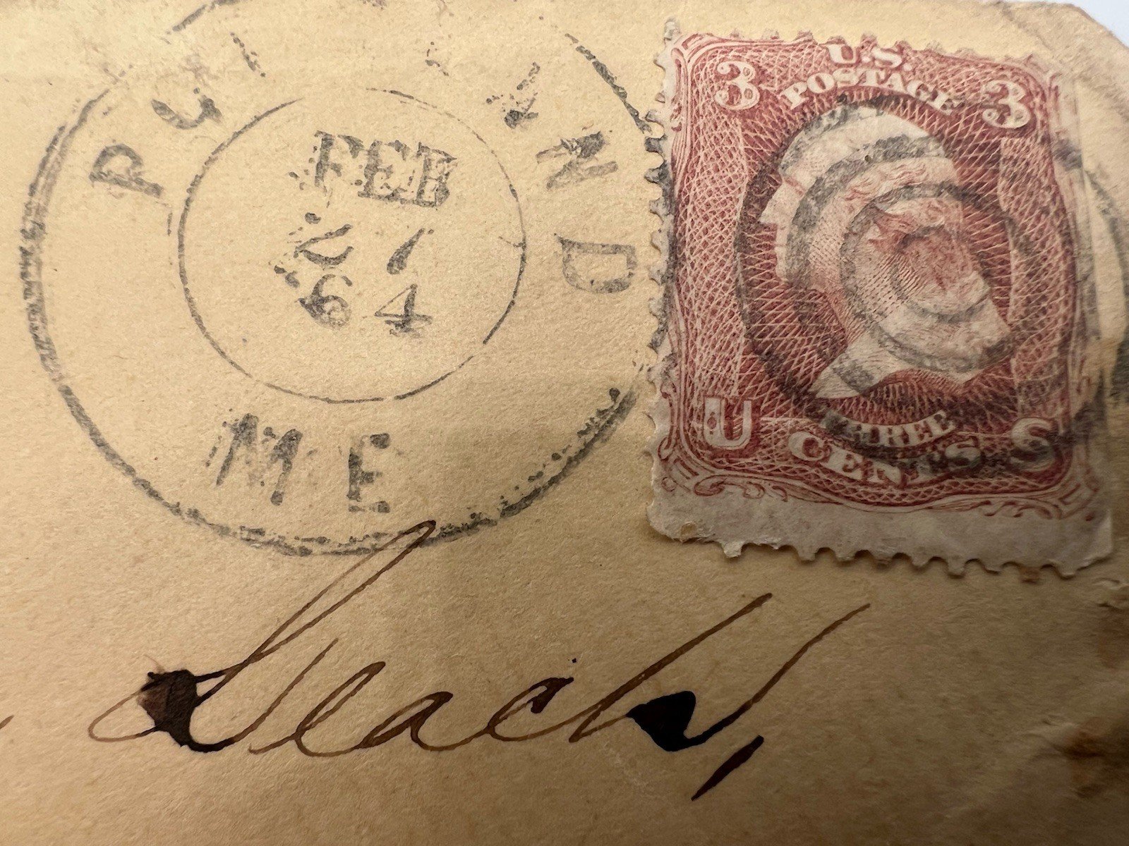 1864 Civil War Cover Portland ME 3¢ Washington Scott 65 Target Cancel #1436 photo 2