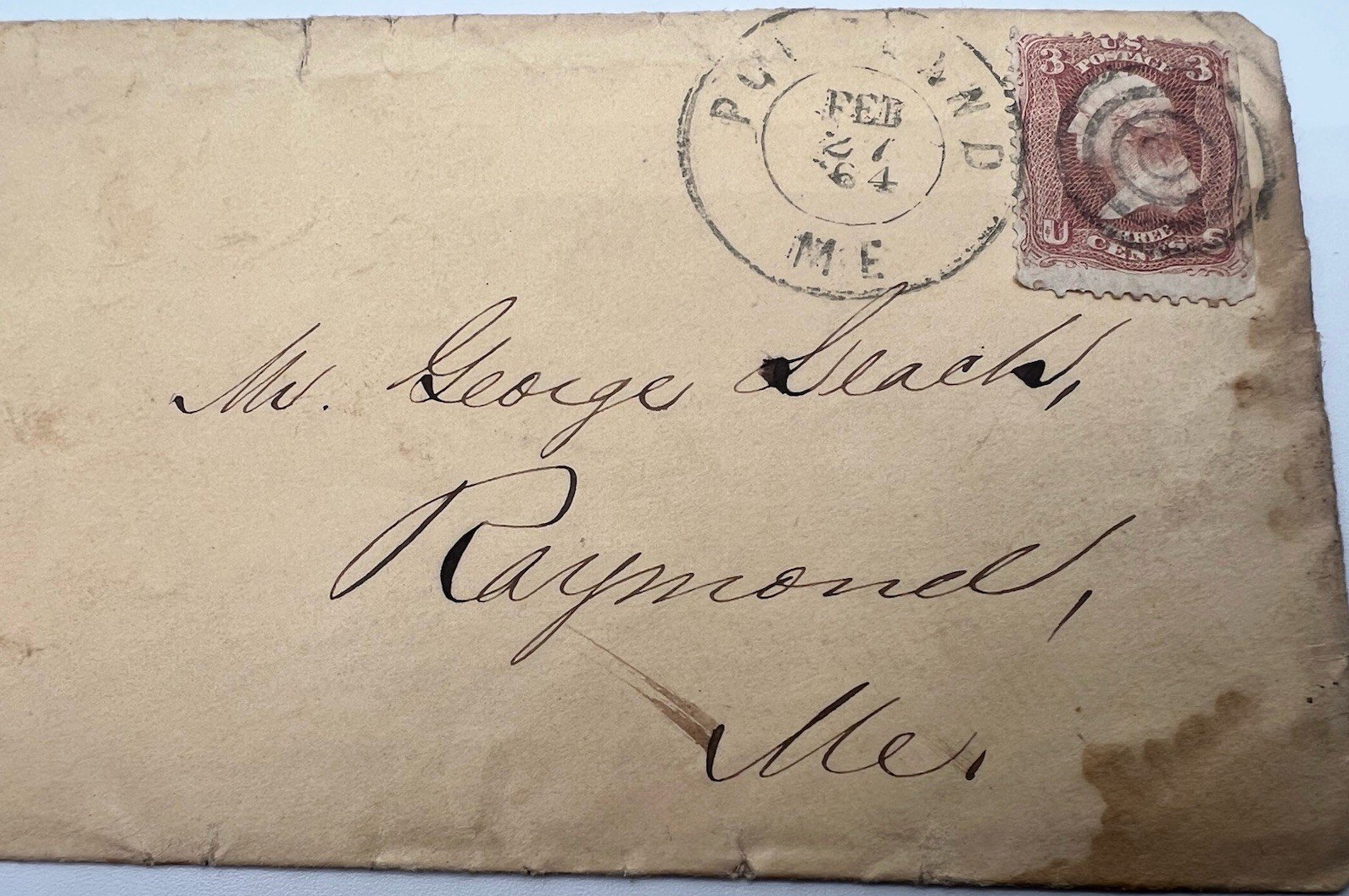 1864 Civil War Cover Portland ME 3¢ Washington Scott 65 Target Cancel #1436 photo 3