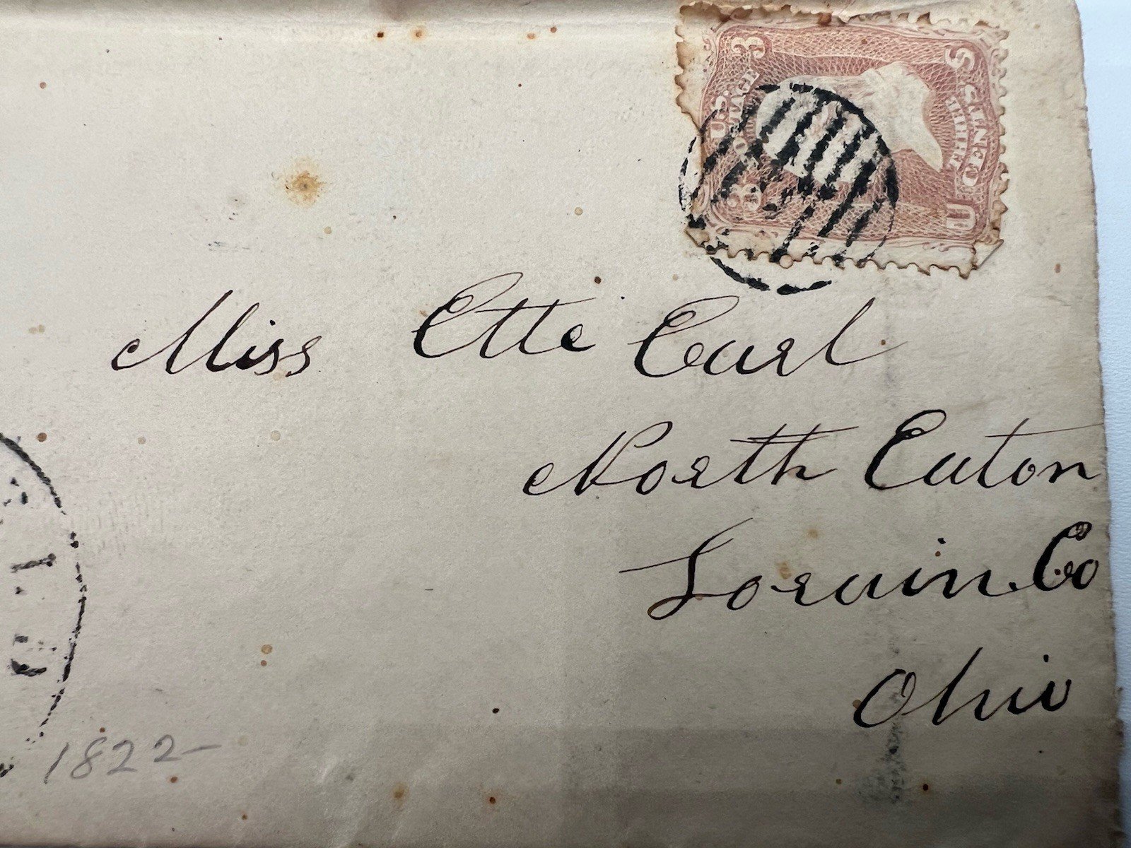 1866 New London Ohio Cover 3¢ Washington Scott 65 Bold Grid Cancel #1437 photo 2