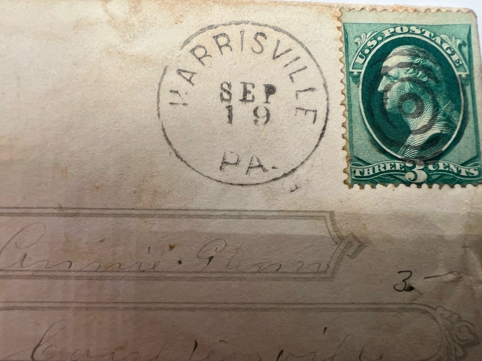 1870s Harrisville PA 3¢ Washington Scott 158 Fancy Embossed Cover #1440 photo 2