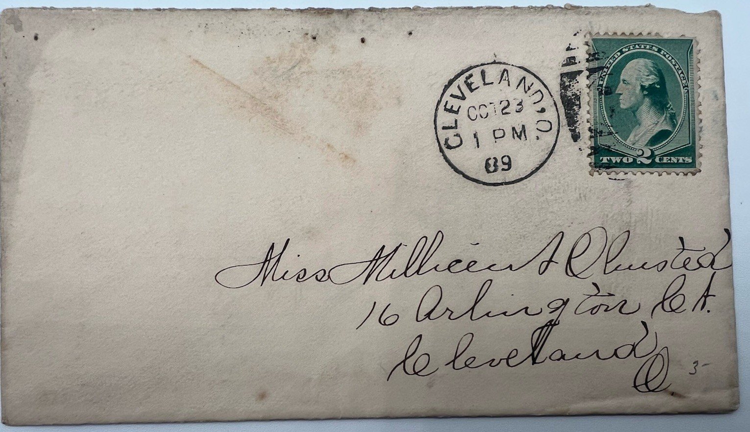 1889 Cleveland Ohio Cover to Author Millicent Olmsted Scott 213 Washington #1442