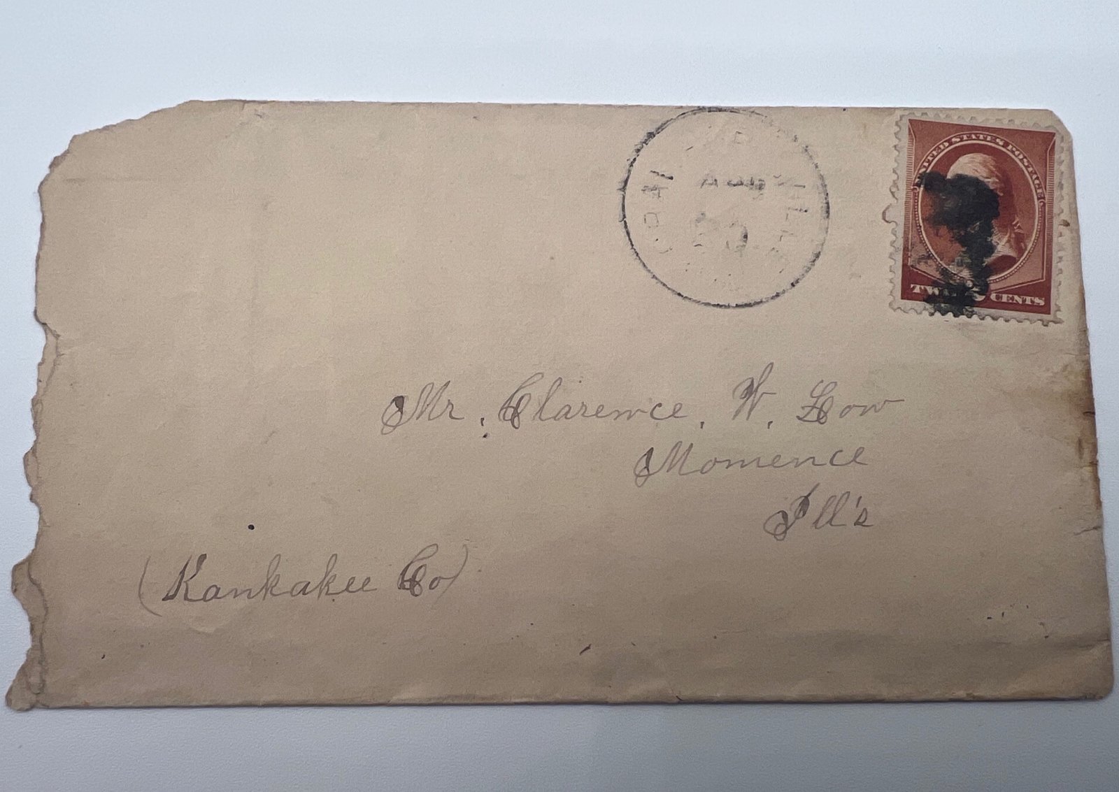 1880s Chicago to Momence Illinois Cover – Clarence W. Low – 2¢ Washington #1446