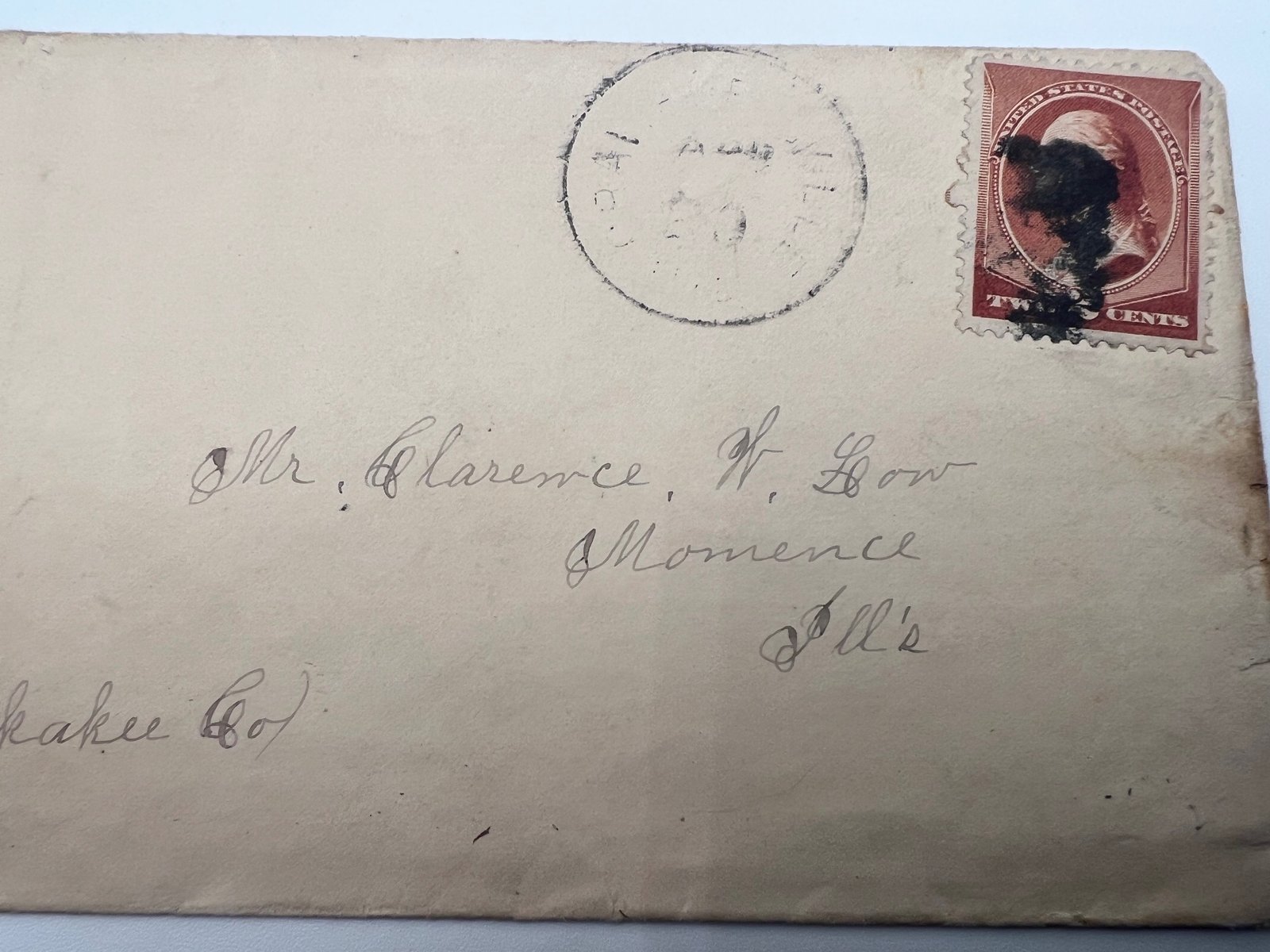 1880s Chicago to Momence Illinois Cover – Clarence W. Low – 2¢ Washington #1446 photo 2