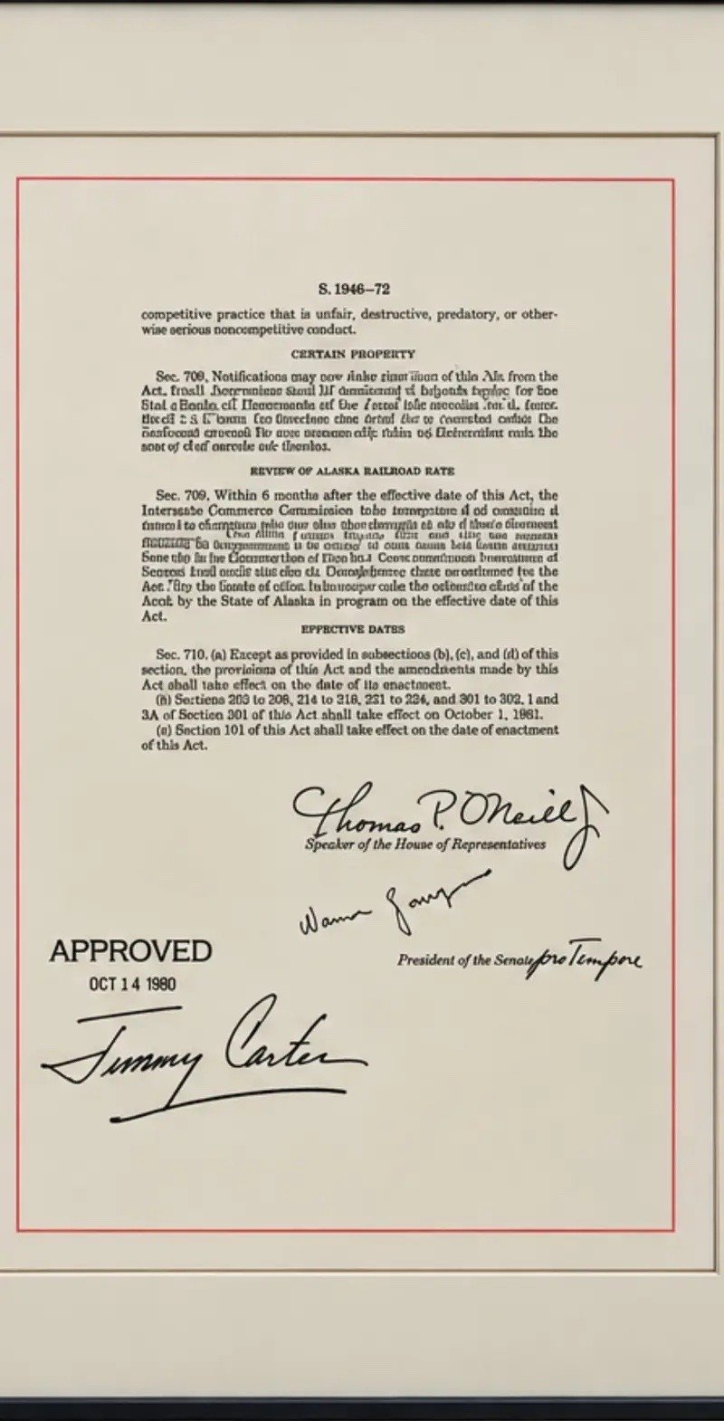 1980 Staggers Rail Act Jimmy Carter O’Neill Magnuson Signed Framed Display photo 4