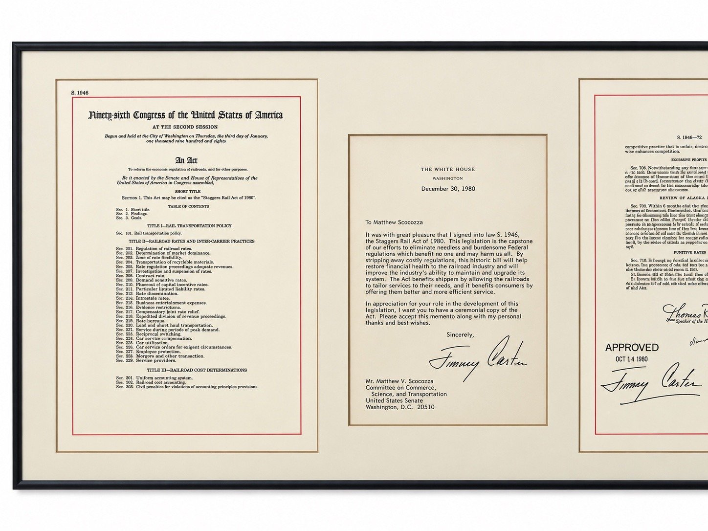 1980 Staggers Rail Act Jimmy Carter O’Neill Magnuson Signed Framed Display photo 2