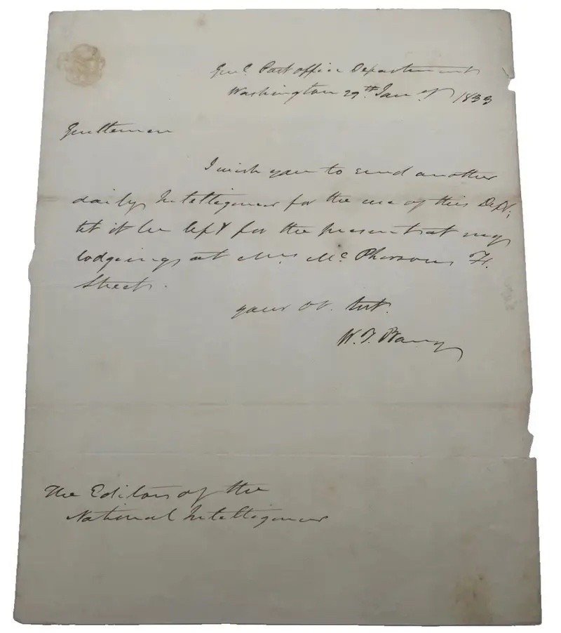 1833 William T. Barry ALS Postmaster General Andrew Jackson Signed Letter #1466