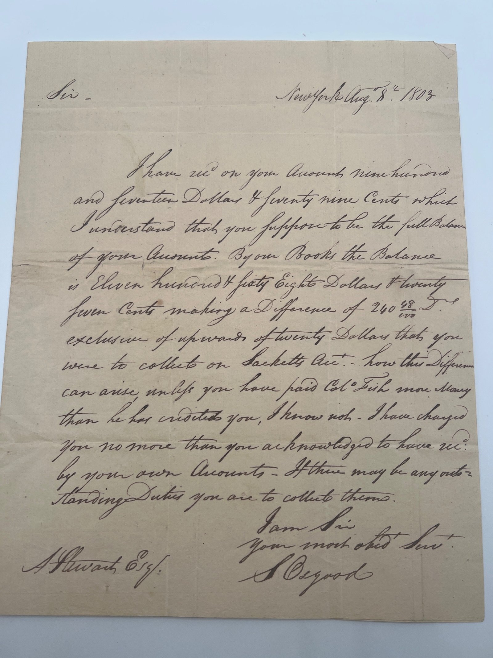 1803 Samuel Osgood Signed Letter 1st U.S. Postmaster General Naval Office #1463