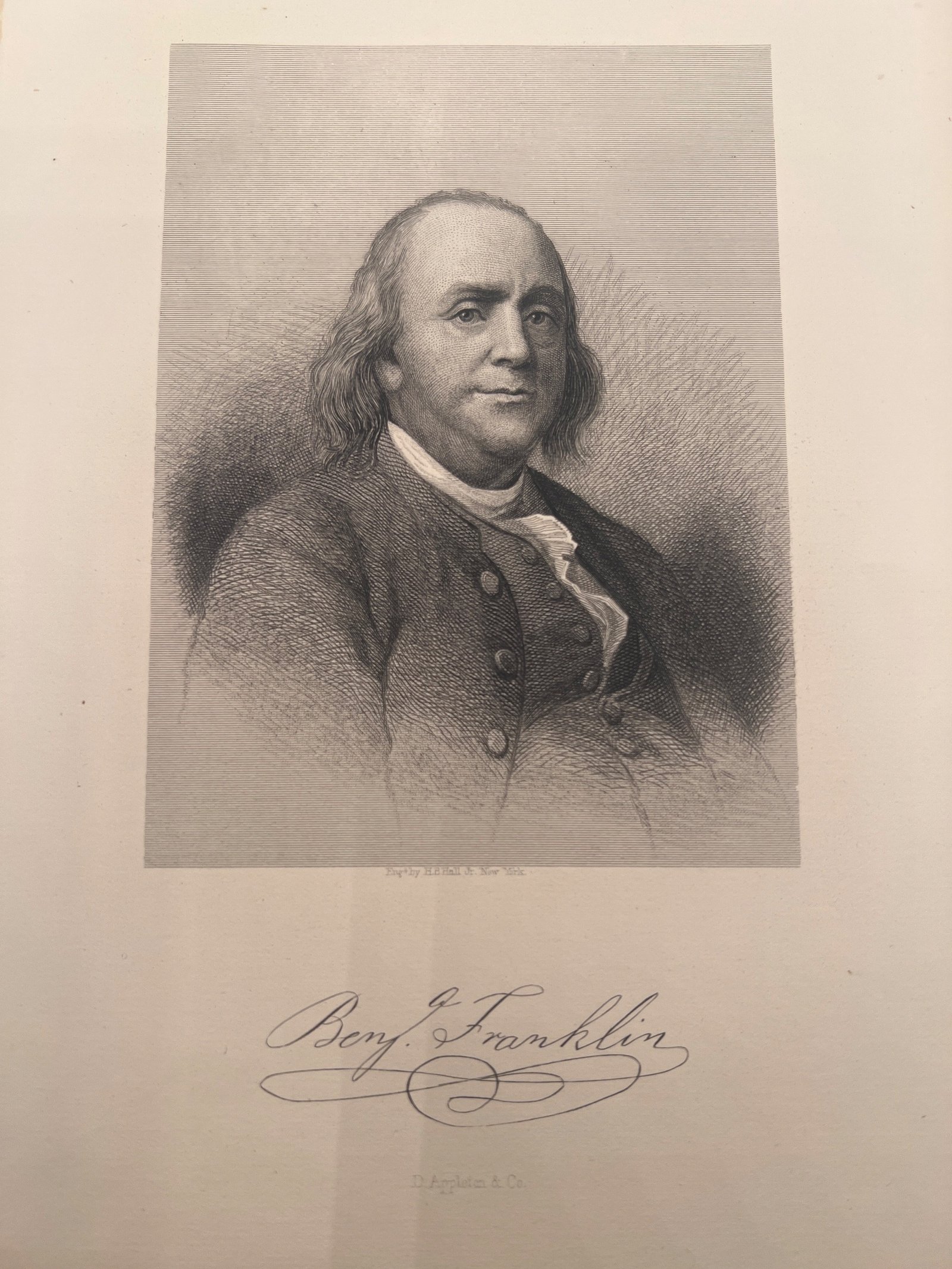 Benjamin Franklin 1887 H.B. Hall Jr Engraving D. Appleton & Co Antique #1462 photo 2