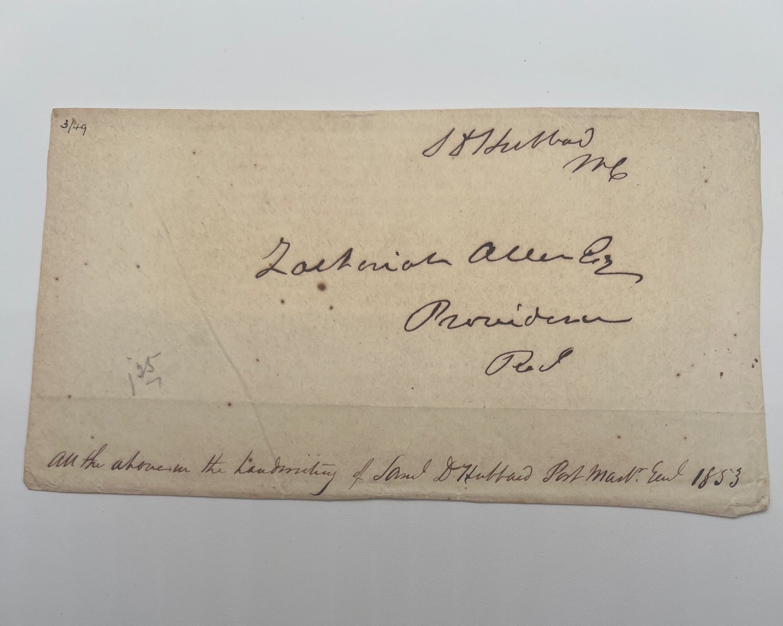 1840s Samuel D Hubbard Signed Cover Postmaster General Zachariah Allen #1458