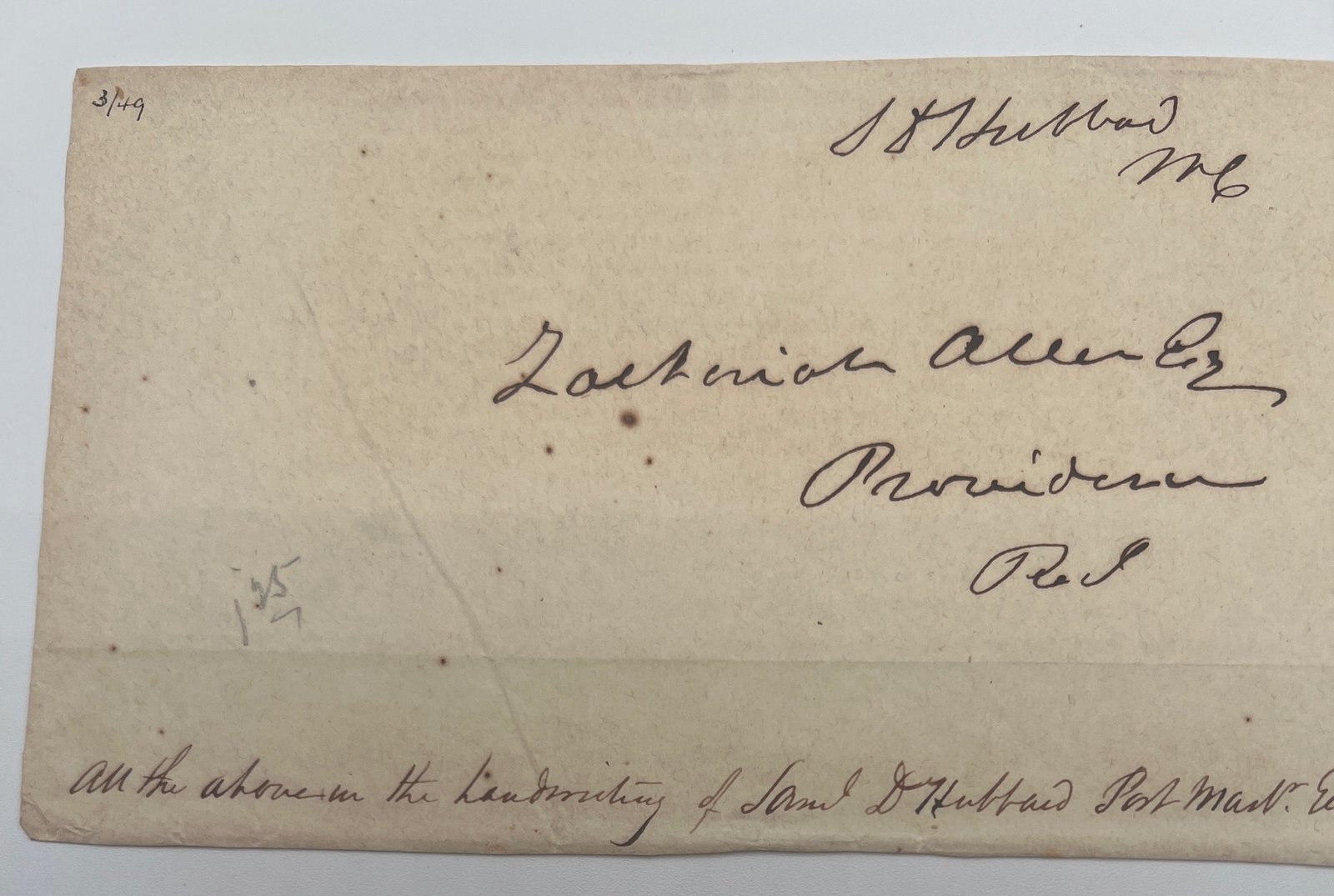 1840s Samuel D Hubbard Signed Cover Postmaster General Zachariah Allen #1458 photo 2
