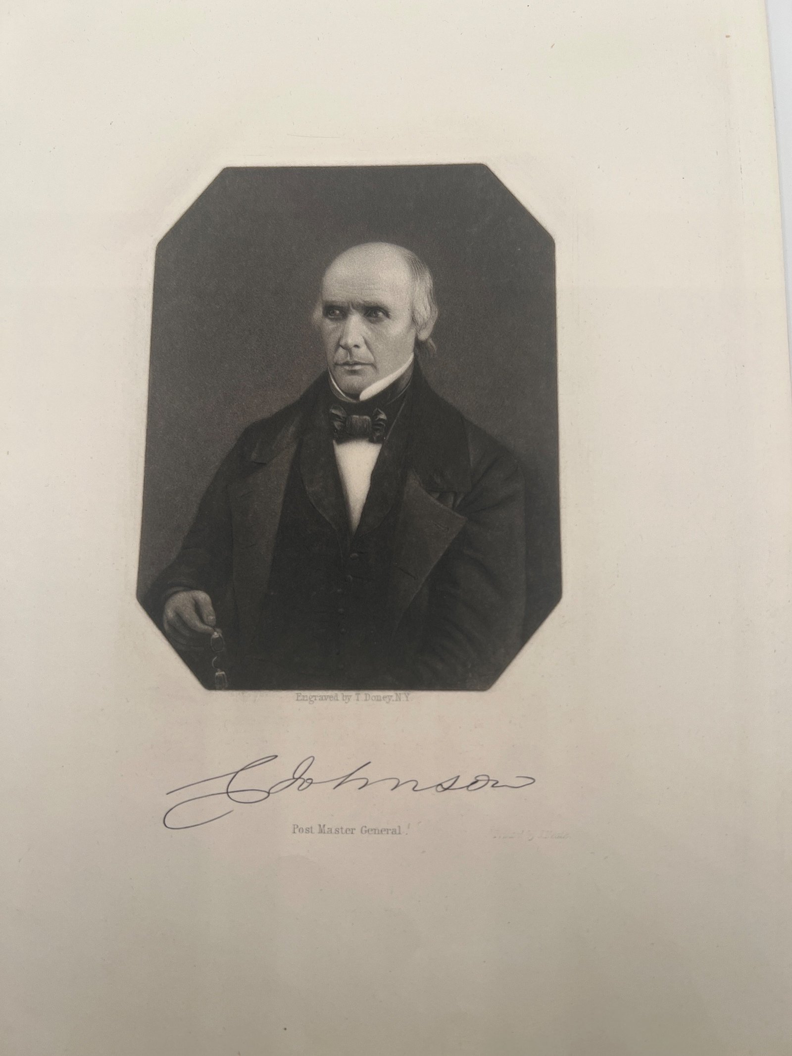1845 C. Johnson Post Master General Portrait Engraving T. Doney NY #1456 photo 2
