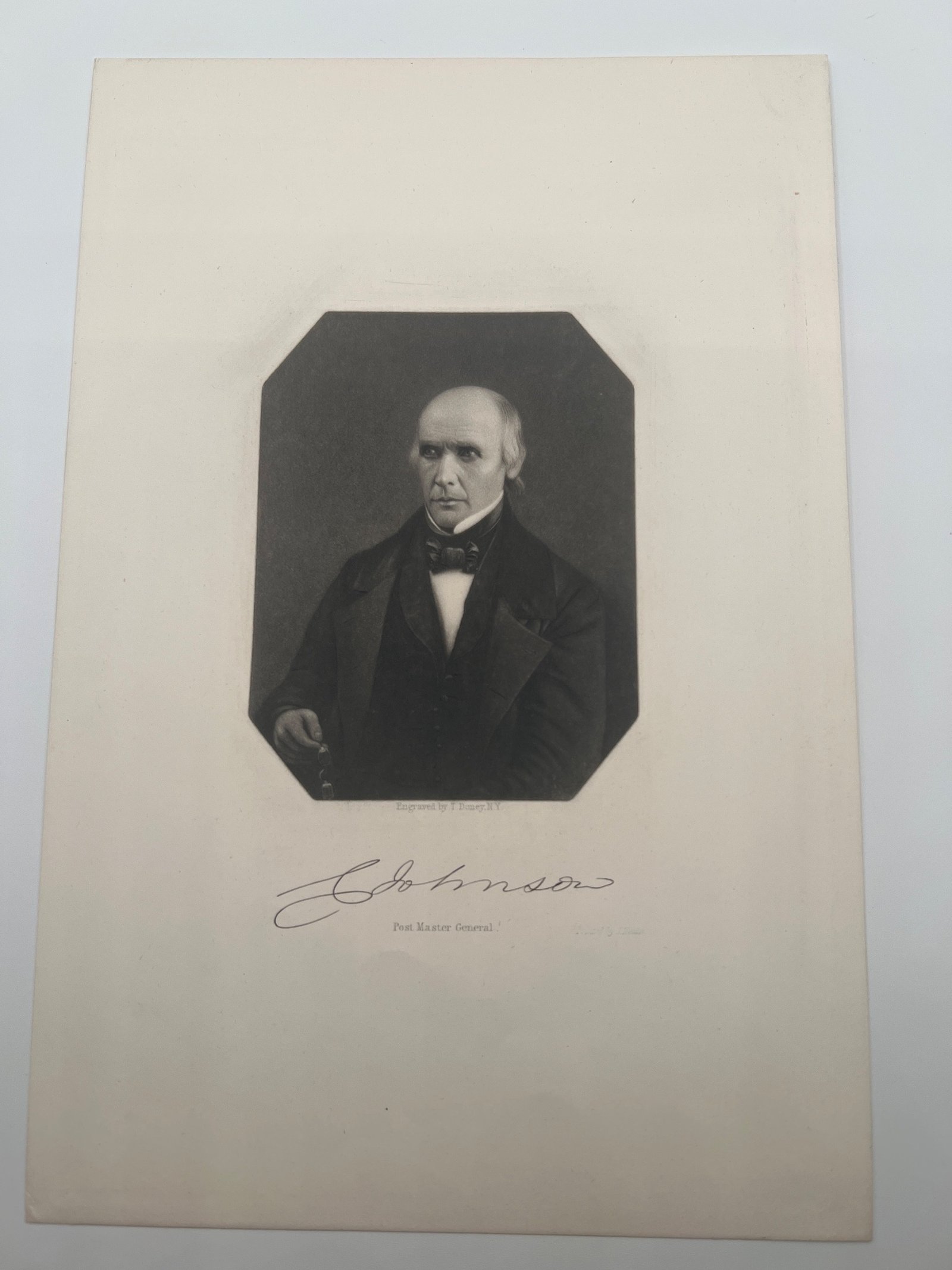1845 C. Johnson Post Master General Portrait Engraving T. Doney NY #1456