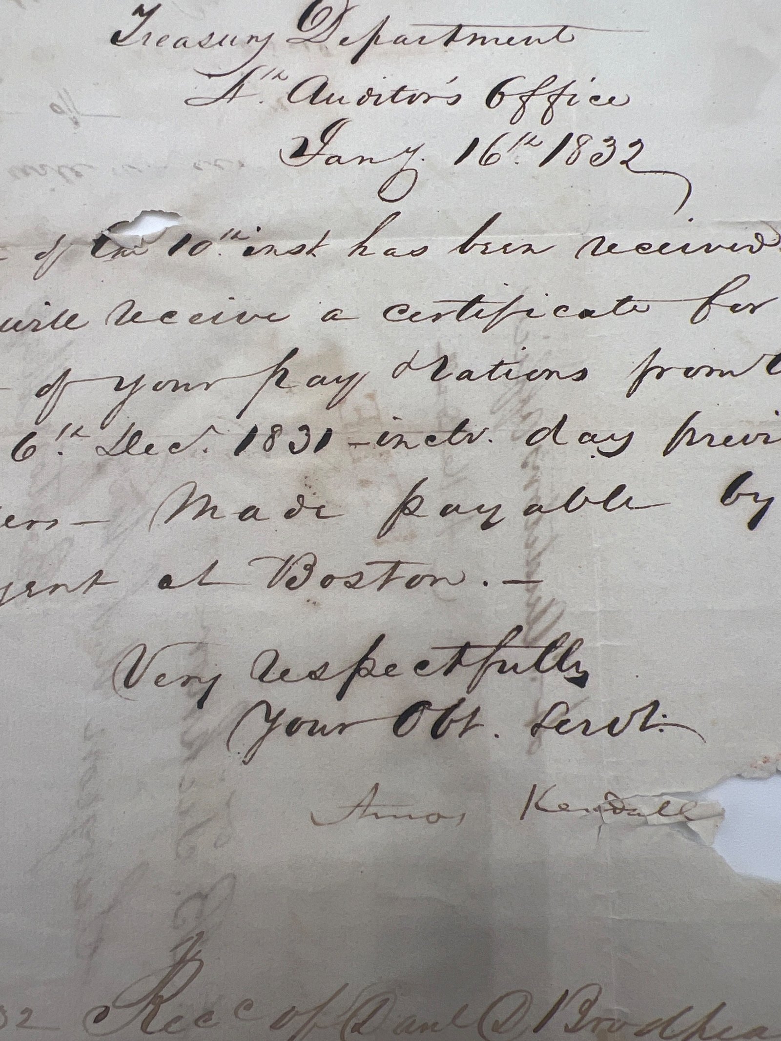 1832 Amos Kendall Signed Treasury Letter U.S. Navy Washington City FREE #1452 photo 3