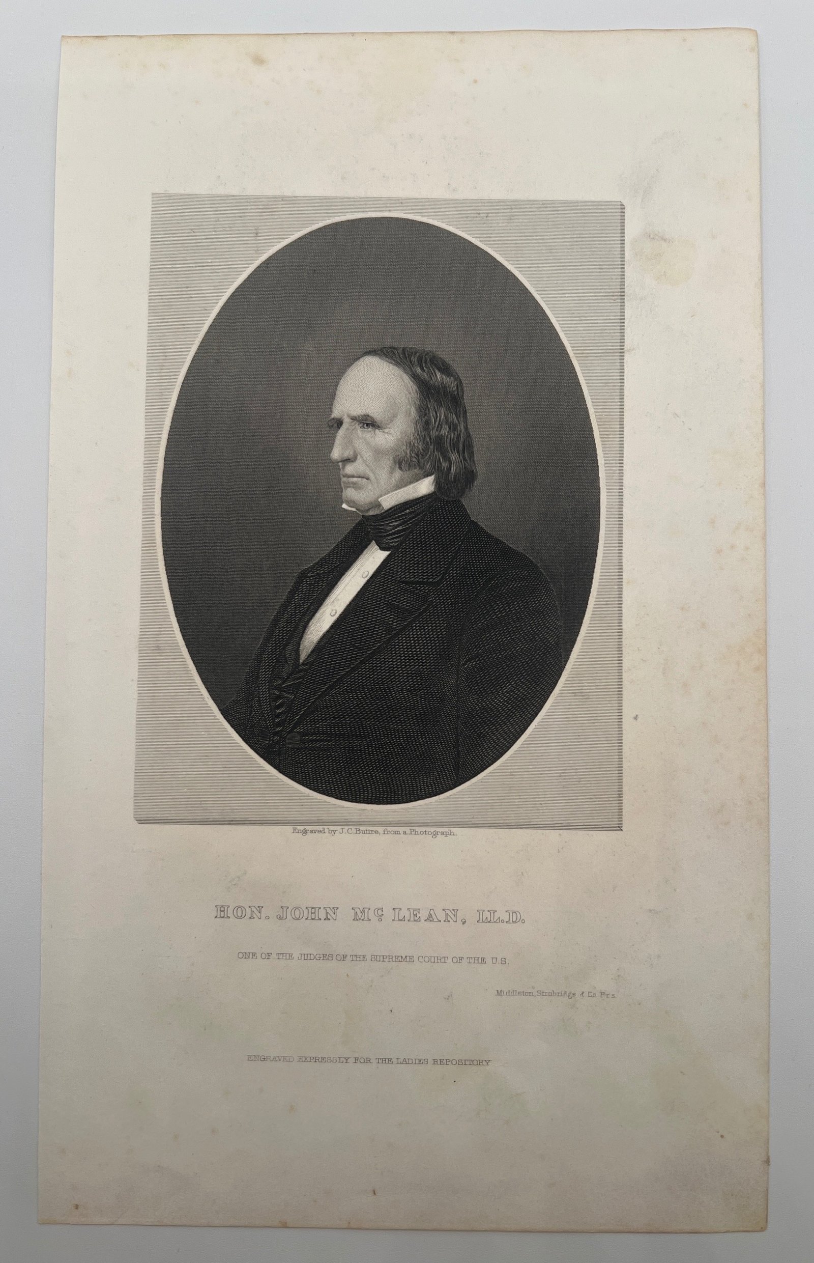 1859 John McLean Supreme Court J.C. Buttre Dred Scott Antique Engraving #1451