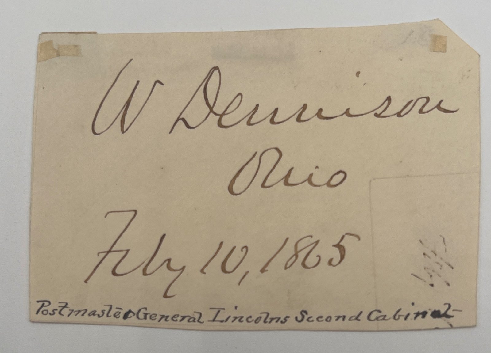 William Dennison Signed 1865 Autograph Cut Lincoln Cabinet Postmaster Gen #1448