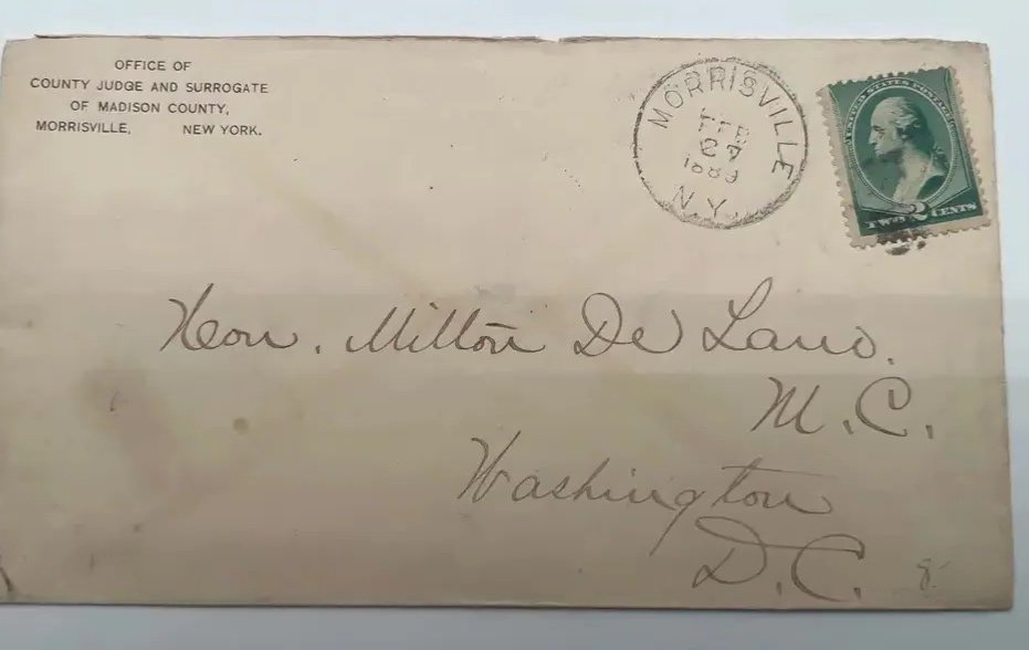 1889 Madison County NY Judge Cover to Congressman Milton De Lano #1473