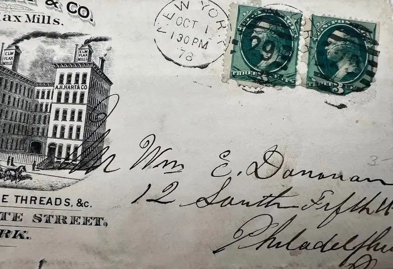1878 A H Hart & Co Elm Flax Mills Illustrated Advertising Cover New York #1474 photo 3