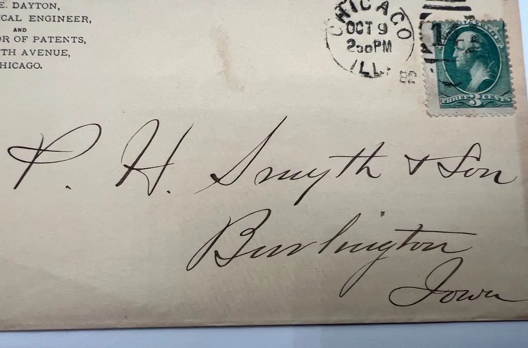 1882 Chicago M E Dayton Patent Solicitor Advertising Cover 3c Washington #1475 photo 4