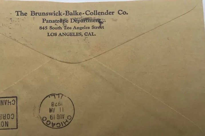 1928 Brunswick Records Panatrope Advertising Airmail Cover Los Angeles #1477 photo 5