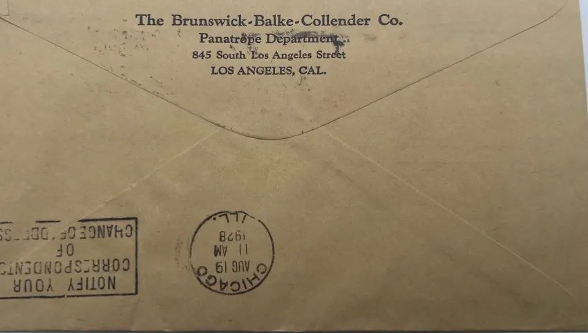 1928 Brunswick Records Panatrope Advertising Airmail Cover Los Angeles #1477 photo 6