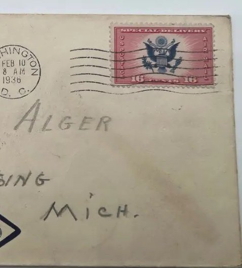 1936 CE2 16c Airmail Special Delivery First Day Cover Washington DC #1478 photo 4