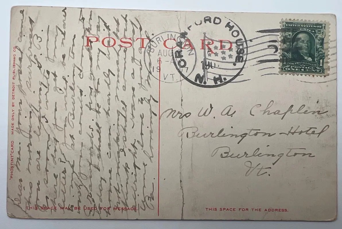 1907 Crawford House White Mountains NH Postcard Phostint Railroad View #1480