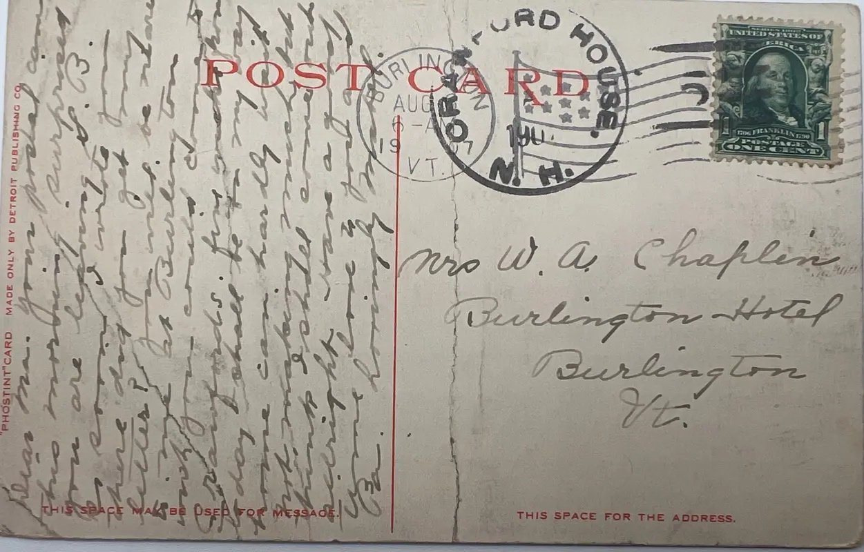 1907 Crawford House White Mountains NH Postcard Phostint Railroad View #1480 photo 2
