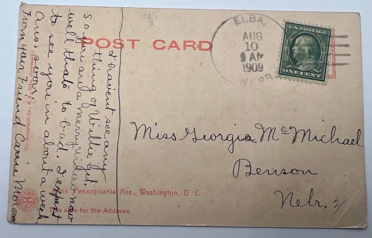 1909 Washington DC Pennsylvania Ave Night View Rotograph Postcard Trolley # 1481