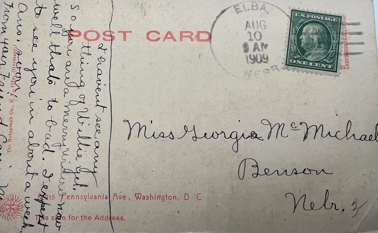 1909 Washington DC Pennsylvania Ave Night View Rotograph Postcard Trolley # 1481 photo 2