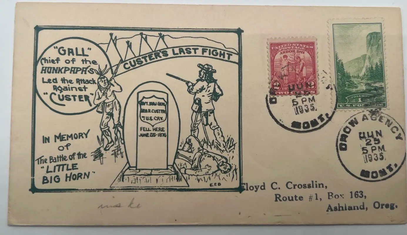 1935 Custer’s Last Fight Chief Gall Little Bighorn Crow Agency MT Cover #1487