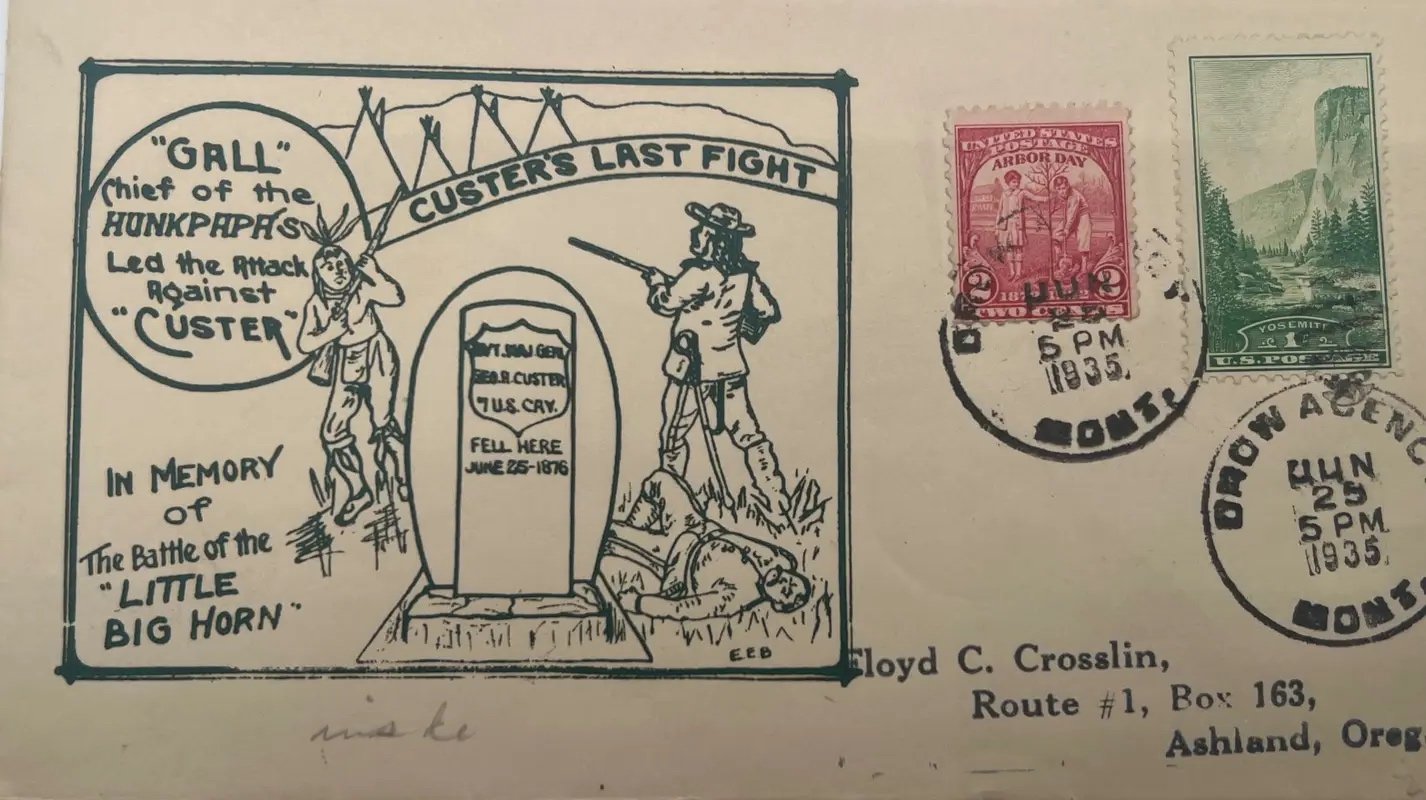 1935 Custer’s Last Fight Chief Gall Little Bighorn Crow Agency MT Cover #1487 photo 2