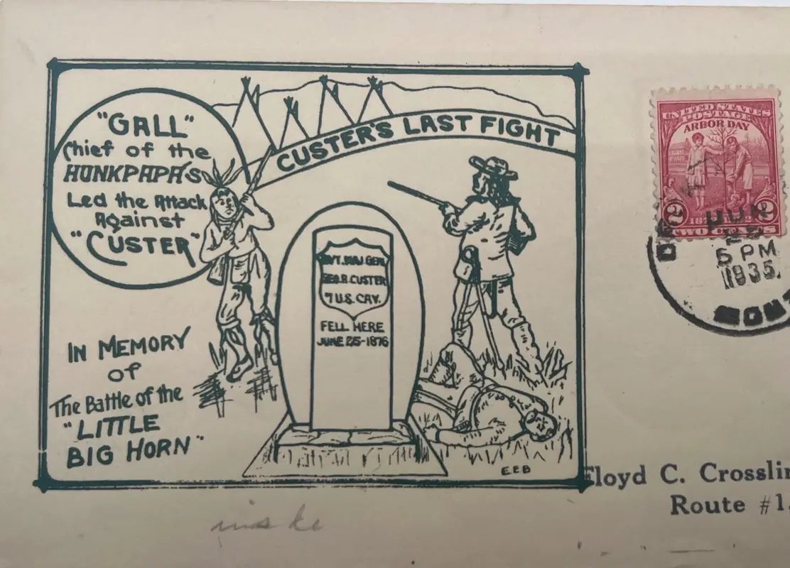 1935 Custer’s Last Fight Chief Gall Little Bighorn Crow Agency MT Cover #1487 photo 4