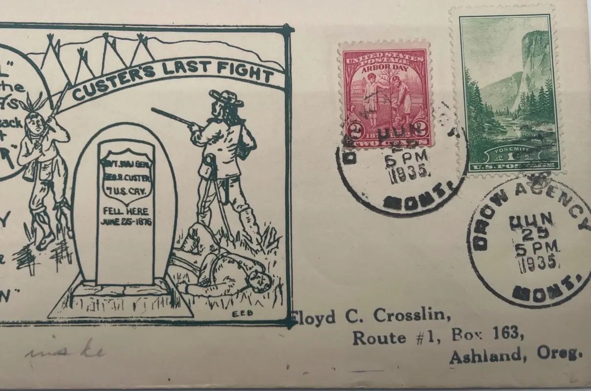 1935 Custer’s Last Fight Chief Gall Little Bighorn Crow Agency MT Cover #1487 photo 5