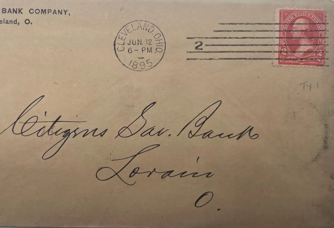 1895 Marine Bank Cleveland Ohio Postal Cover Citizens Savings Bank Lorain #1488 photo 3