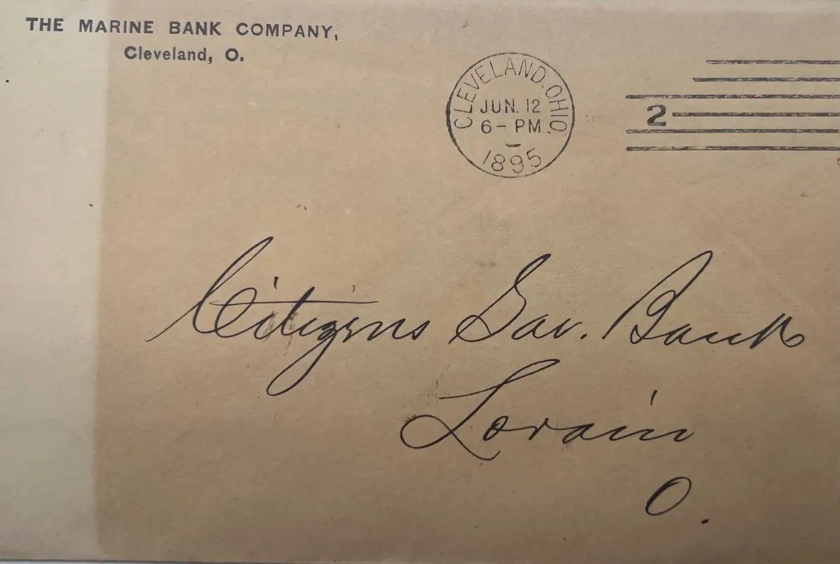 1895 Marine Bank Cleveland Ohio Postal Cover Citizens Savings Bank Lorain #1488 photo 4
