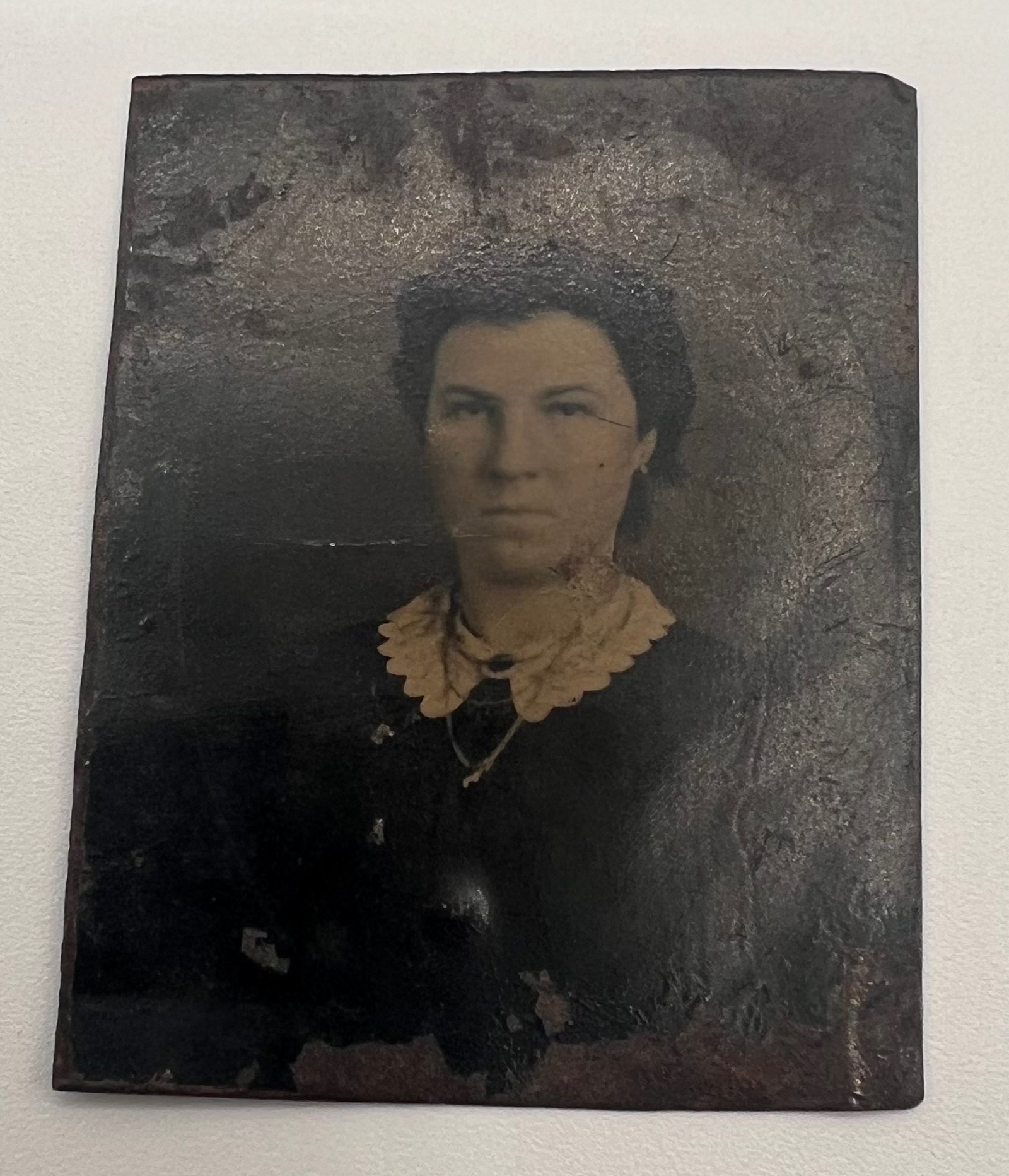 Antique 1870s Hand Tinted Tintype Portrait Victorian Woman 2 1/8” Photo #1489