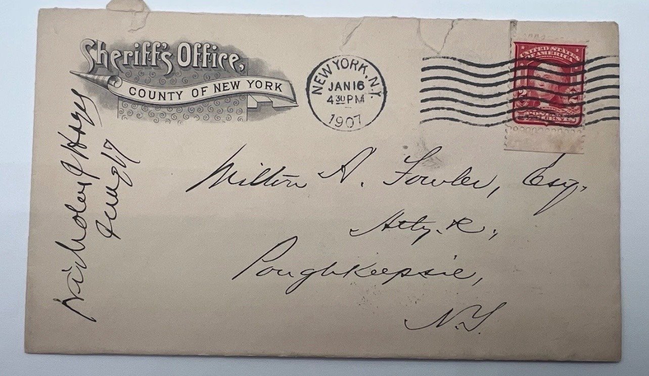 1907 New York County Sheriff’s Office Cover 2¢ Washington Scott 319 #1491 photo 2
